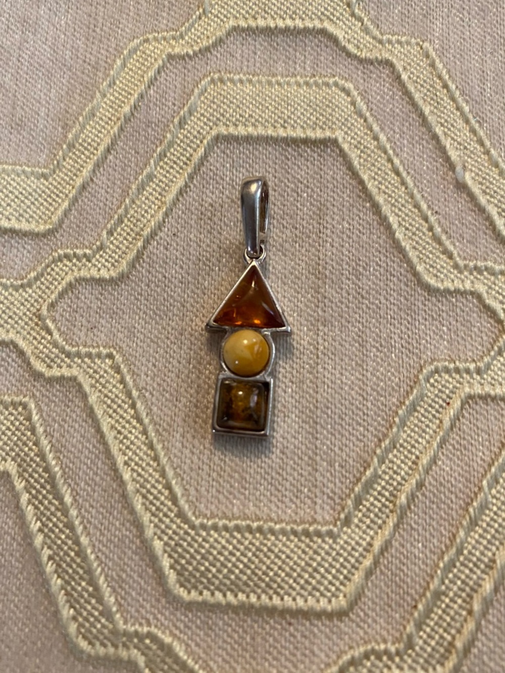 Sterling Silver Tri- Stone Amber Geometric Pendant - Yellow/Brown